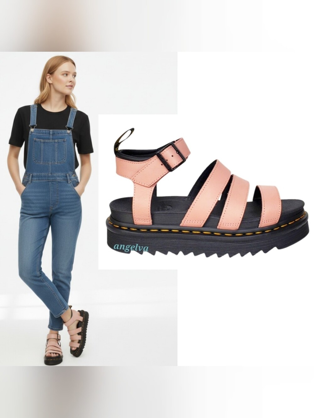 New Dr Martens Blaire Pisa leather platform sandals peach beige strappy y2k 90s